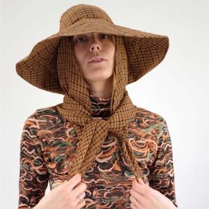 Beklina Sun Hat Tie Scarf Brown Check